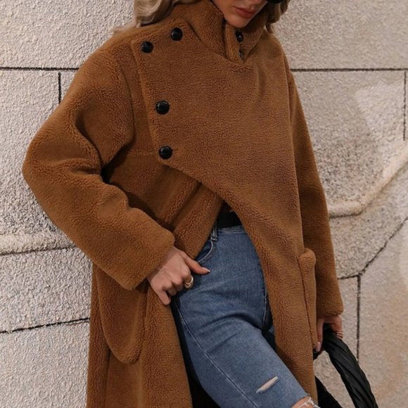 brown teddy faux fur coat jacket - Picture 2 of 6